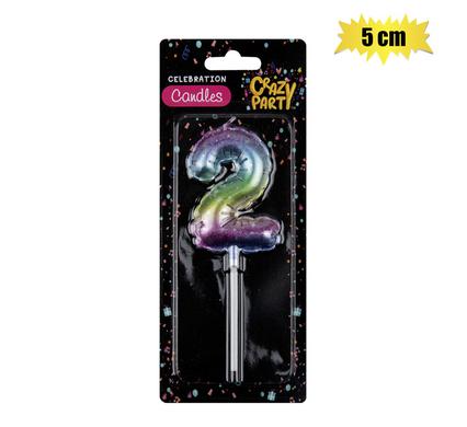 Rainbow Balloon Number '2' Birthday Candle (5cm)