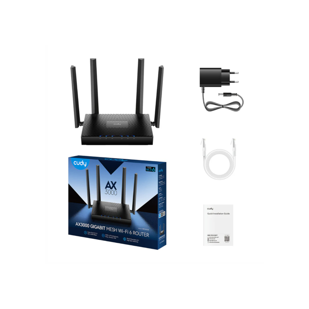 Cudy AX3000 5-Port Gigabit Dual-Band Wi-Fi 6 Mesh Router – Black