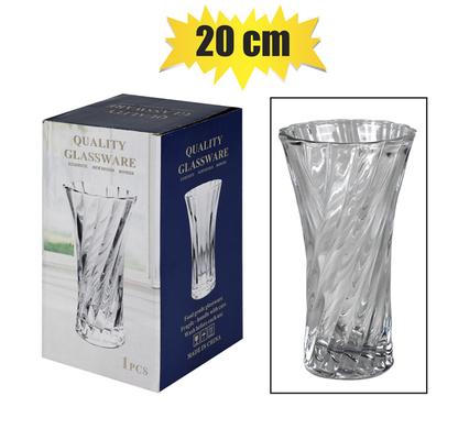 20cm Clear Thick Glass Swirl Design Vase