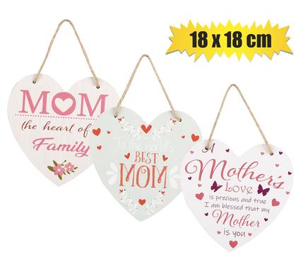 18x18cm Heart-Shaped MDF "Mom" Sentiment Plaque