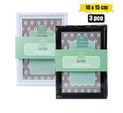 3-Pack Plastic Photo Frames - 10x15cm, Assorted
