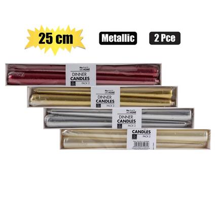 Tapered Candle - 25cm, 2pc Set (Metal, Assorted)