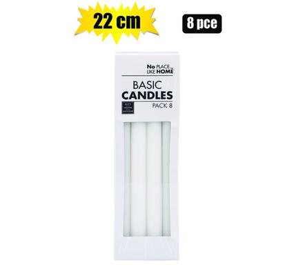 Basic Dinner Candles - 22.5cm White, 8-Piece Pack