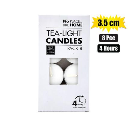 Tea Light Candles - White, 3.5cm, Box of 8
