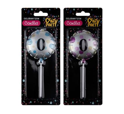 Birthday Candle - Round Balloon Design, Number 0 (Assorted)