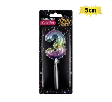 Rainbow Balloon Number '3' Birthday Candle (5cm)