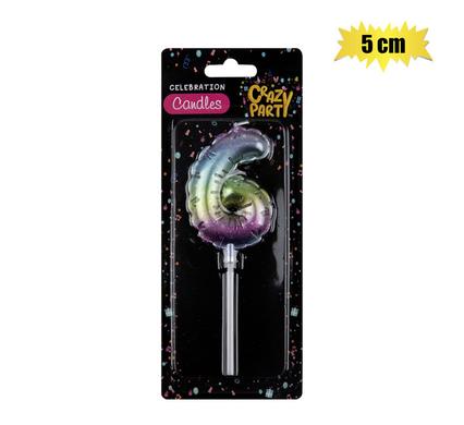 Rainbow Balloon Number '6' Birthday Candle (5cm)