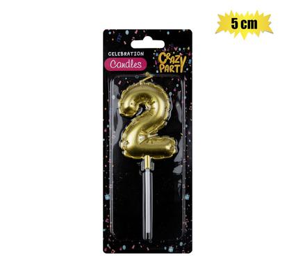 Shimmering Gold Balloon Number '2' Birthday Candle (5cm)