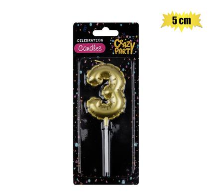 Shimmering Gold Balloon Number '3' Birthday Candle (5cm)