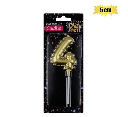 Shimmering Gold Balloon Number '4' Birthday Candle (5cm)