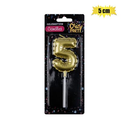 Shimmering Gold Balloon Number '5' Birthday Candle (5cm)