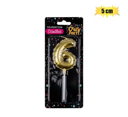 Shimmering Gold Balloon Number '6' Birthday Candle (5cm)