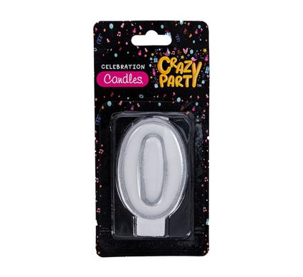 Metallic Silver Number '0' Birthday Candle