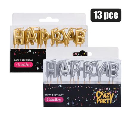 Metallic Gold & Silver 'Happy Birthday' Letter Candle Set (13 Pcs)