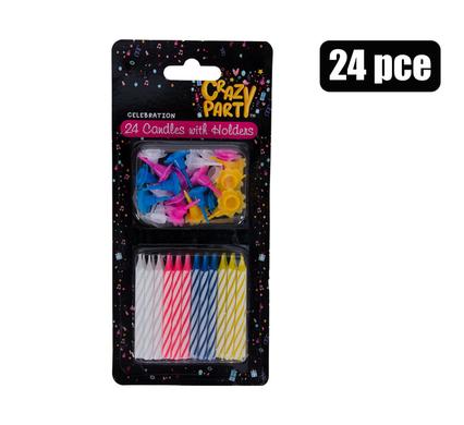 Classic Rainbow Birthday Candles with Holders (24 Pieces)