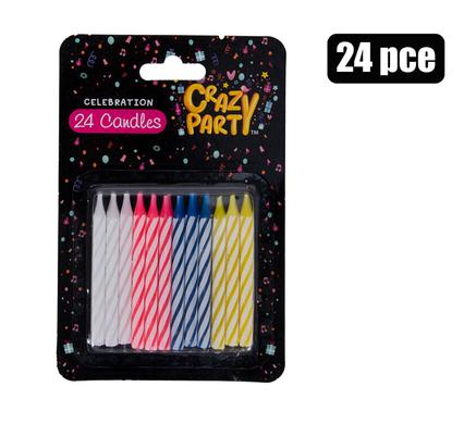 24-Piece Plain Birthday Candles (Assorted Colors)