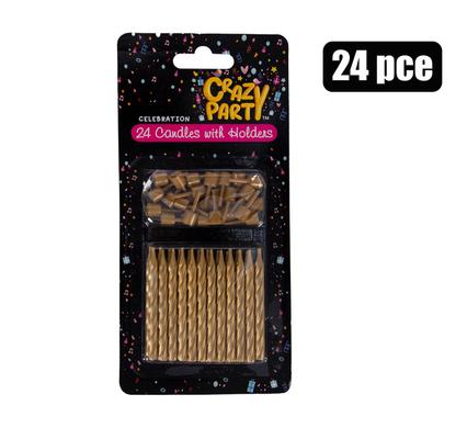 Metallic Gold Birthday Candles with Holders (24 Pieces)