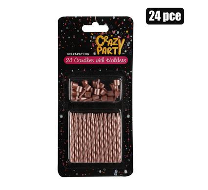 24-Piece Rose Pink Birthday Candles with Holders