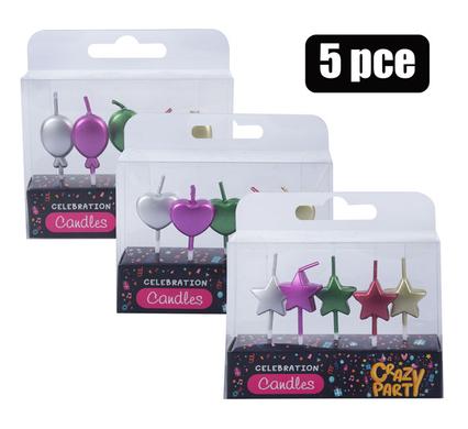 Assorted 5-Piece Fun Shaped Birthday Candle Set