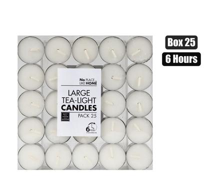Premium Long-Burn White Tea Light Candles (Box of 25)