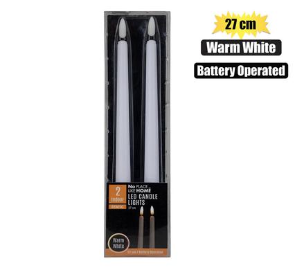 Set of 2 Tall 27cm LED Taper Candles (Warm White)