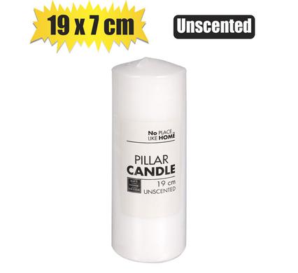 Tall White Unscented Pillar Candle (19cm x 7cm)