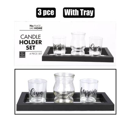 3-Piece Decorative Candle Holder Set with Display Tray