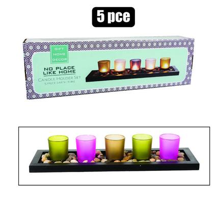 5-Piece Decorative Candle Holder Set with Display Tray