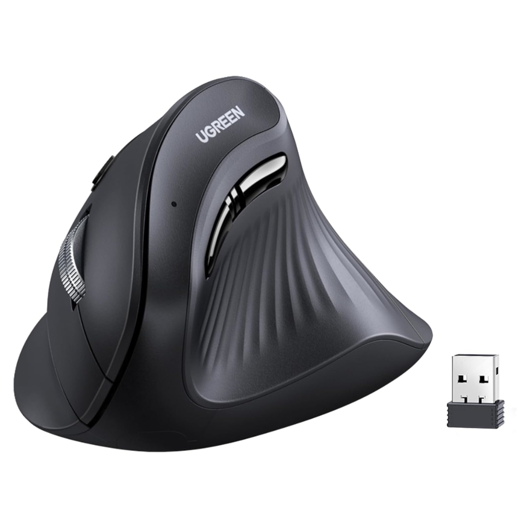 UGREEN Multi-Mode Vertical Mouse Bluetooth & 2.4G Wireless–Black