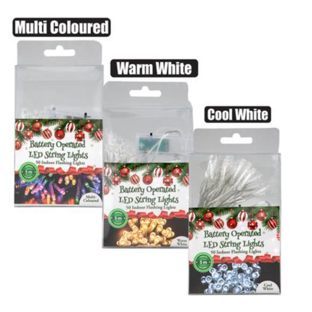 5m Battery-Operated 50 LED Flashing Assorted Christmas Lights