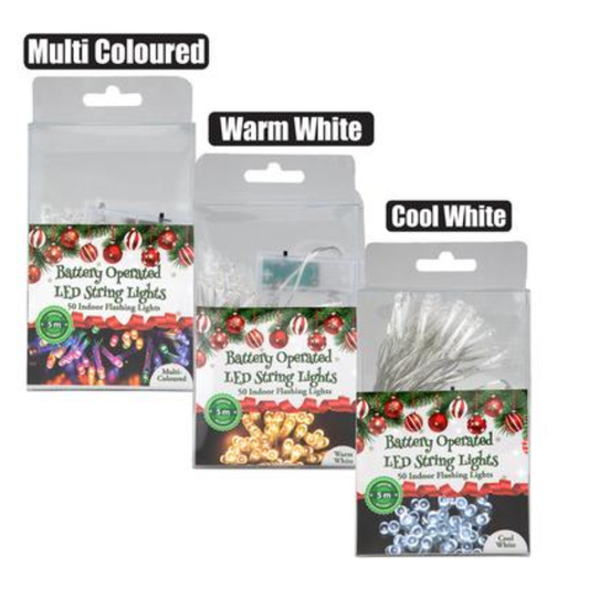 5m Battery-Operated 50 LED Flashing Assorted Christmas Lights