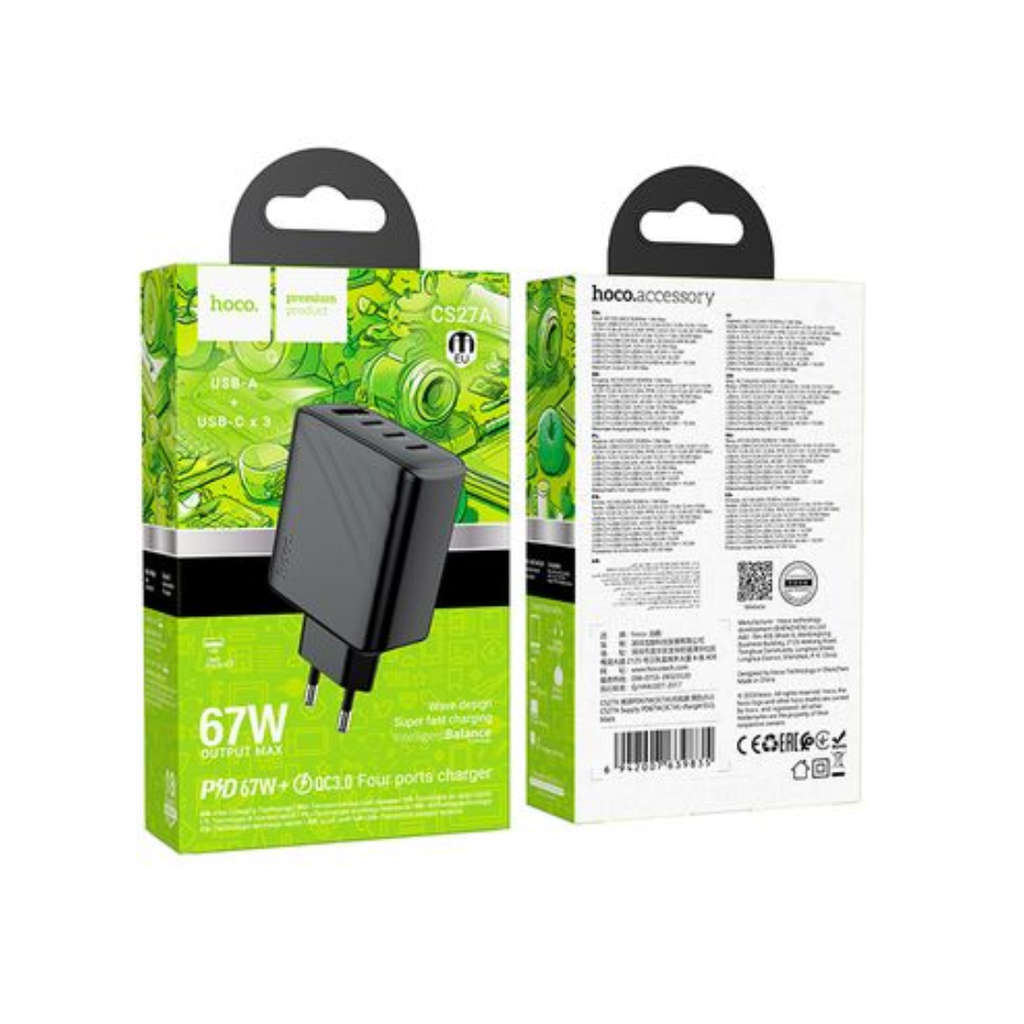 HOCO CS27A - 67W USB-C Fast Travel Charger with USB-A and Triple USB-C Ports