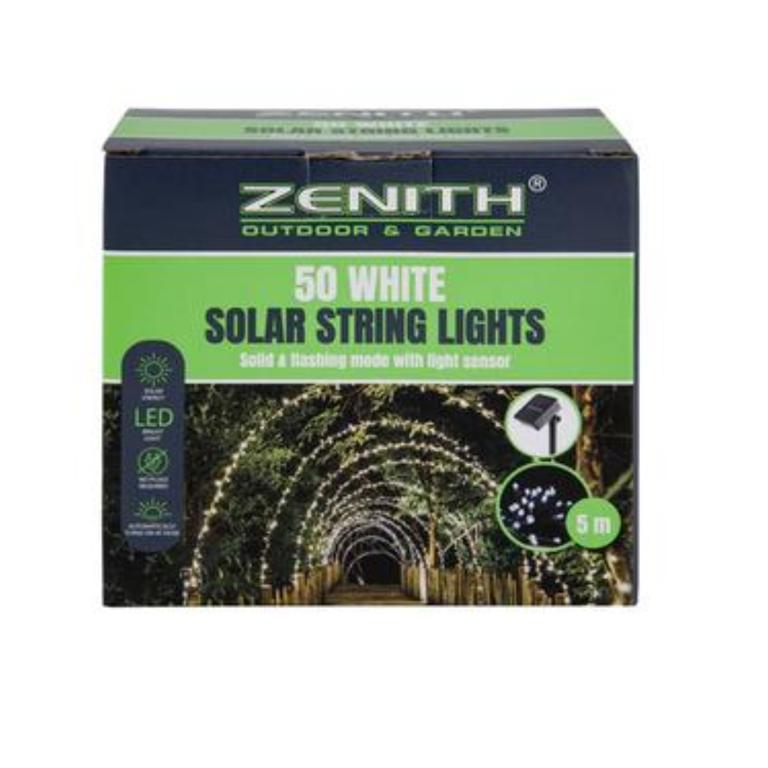 ZENITH Outdoor & Garden: 50 White Solar String Lights (5m)