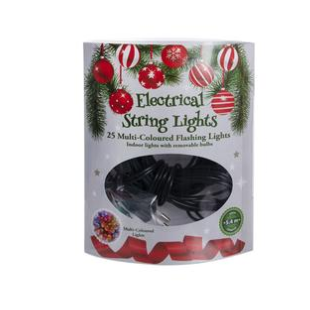 Electrical String Lights (5.4m, Multi-Coloured, 25 Piece, Flashing)