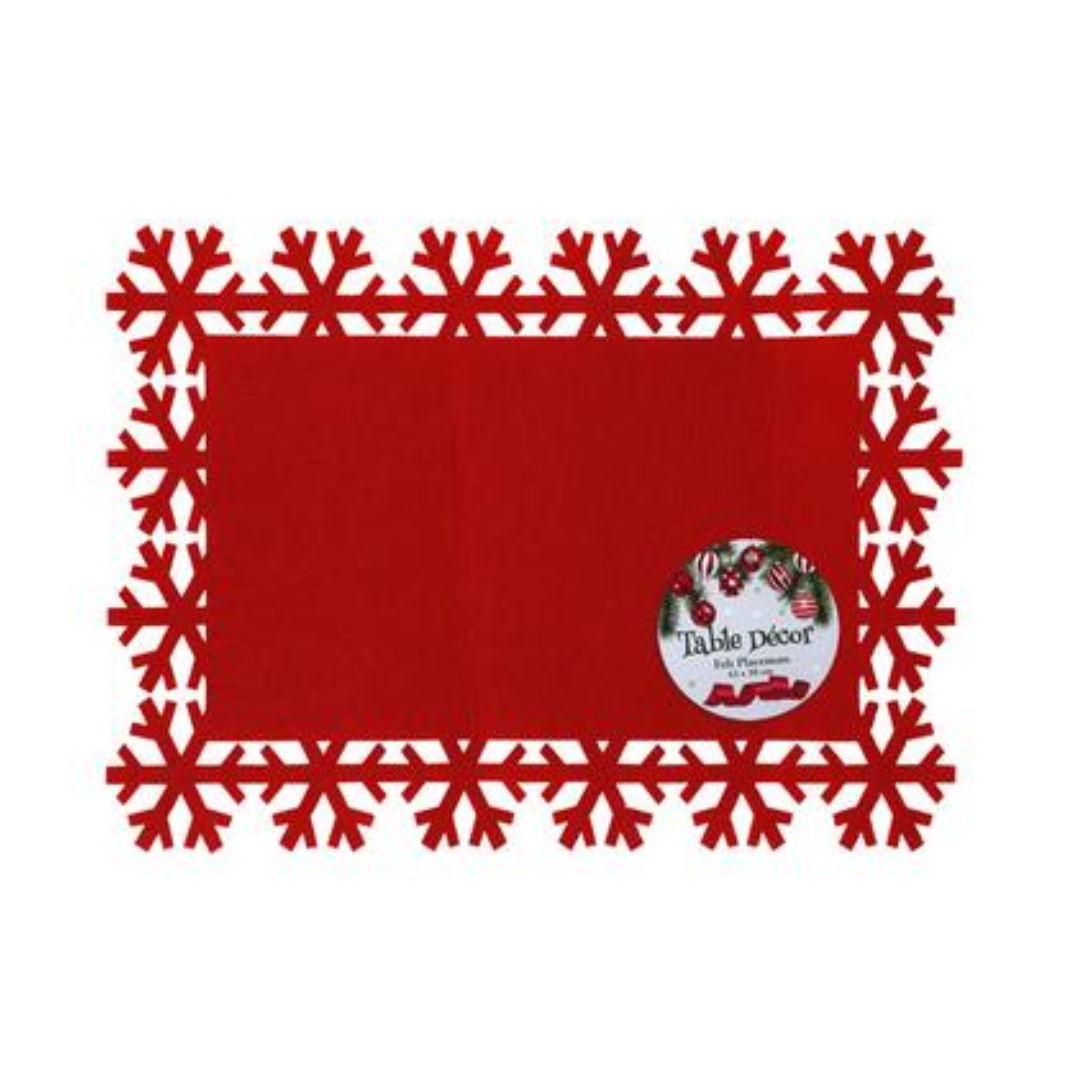 Elegant Red Snowflake Felt Placemat (43x30cm)