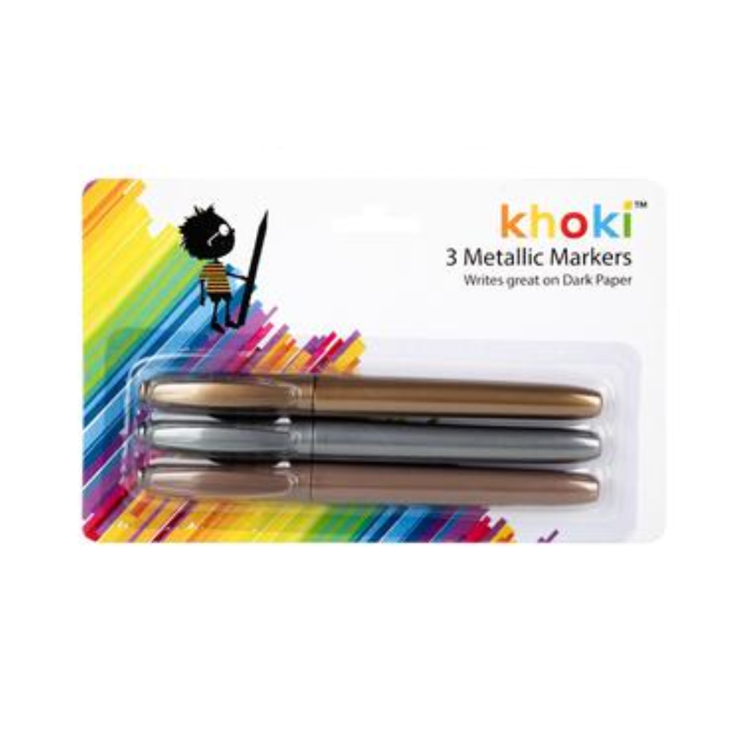 Khoki Metallic Markers - Gold, Silver & Bronze - Pack of 3