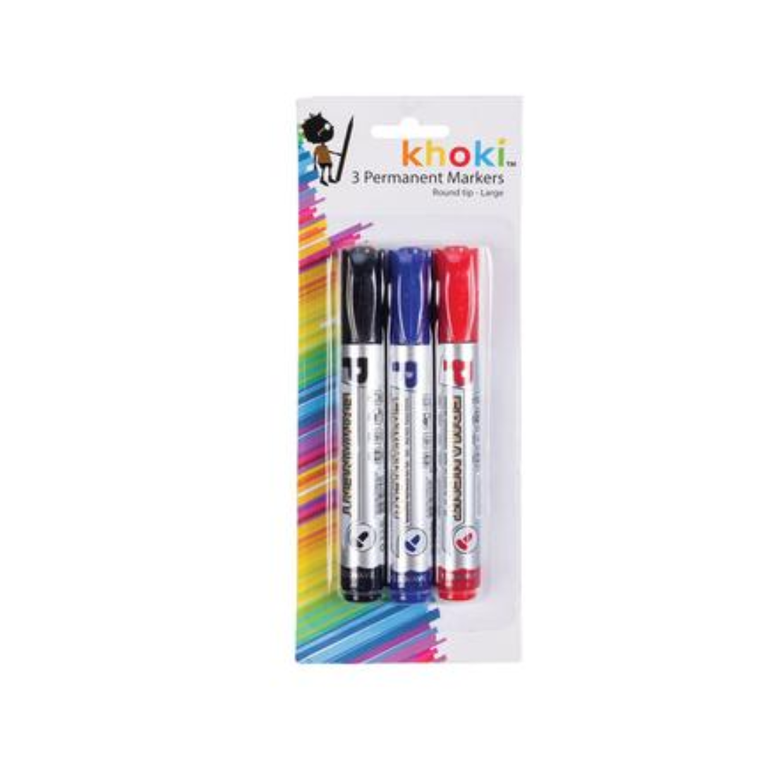 Khoki Permanent Markers - Round Tip, Large - Pack of 3