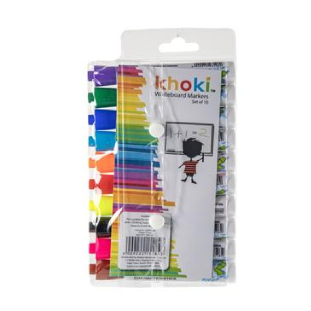 Khoki Whiteboard Markers - Set of 10 Assorted Colours
