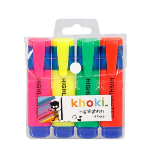 Khoki Neon Highlighters - 4 Piece Pack